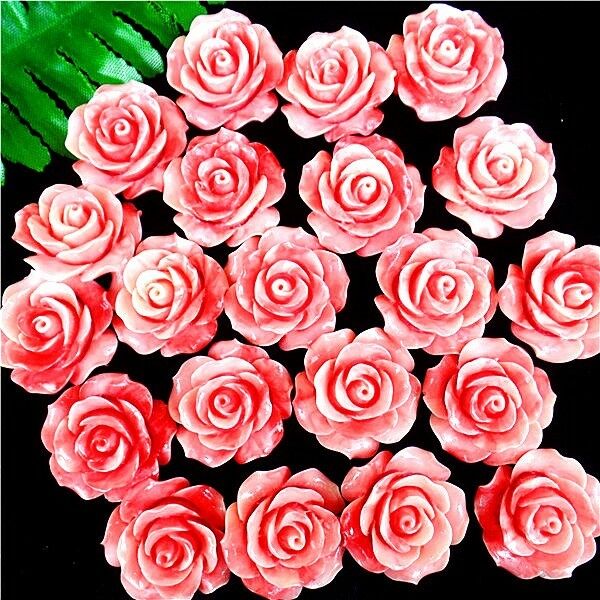 100Pcs Unique Beautiful Pink Tridacna Carved Flower Pendant Bead 20x10mm HH1411