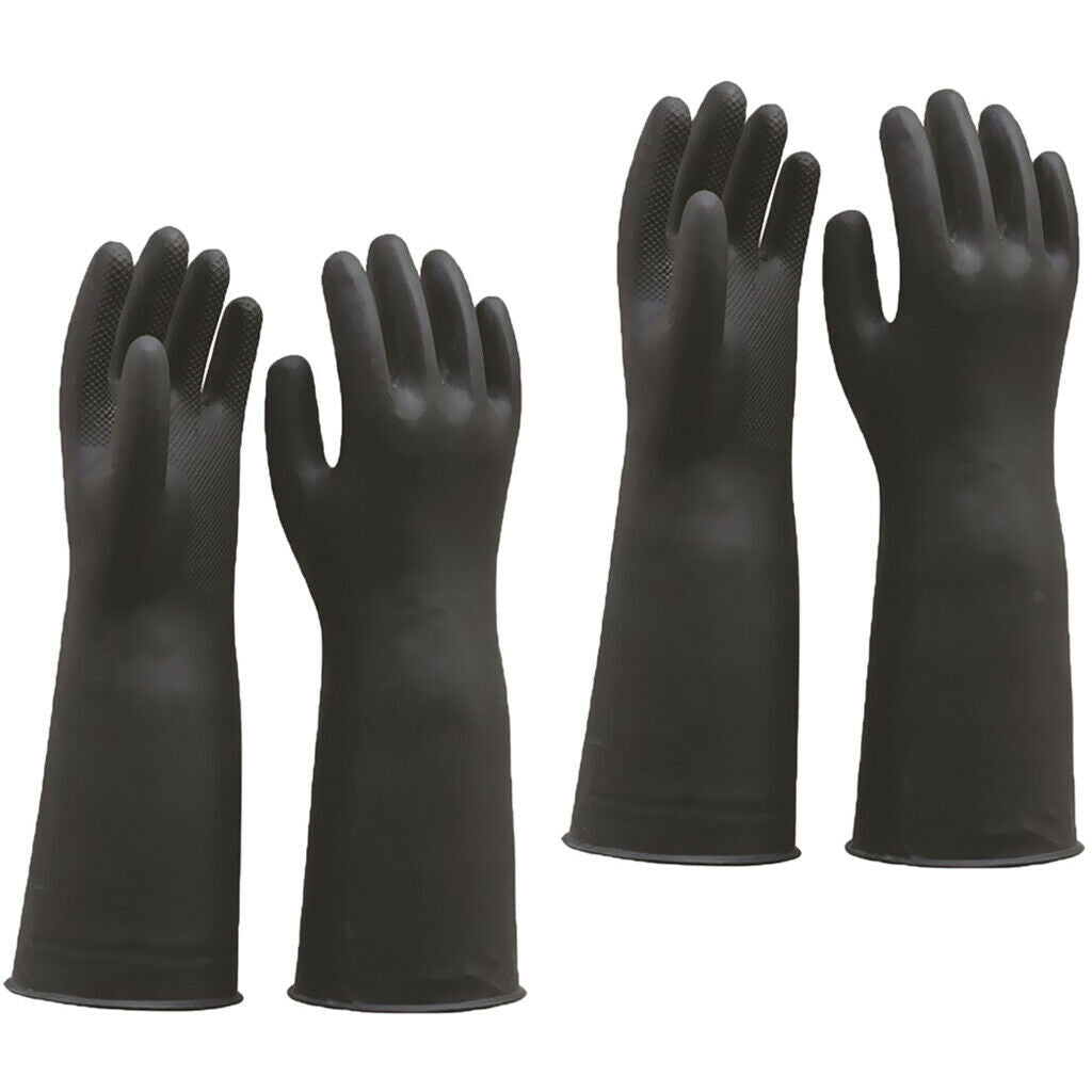 2 Pairs Rubber Latex Gloves Black 60cm Long Gloves Industrial Home Gardening
