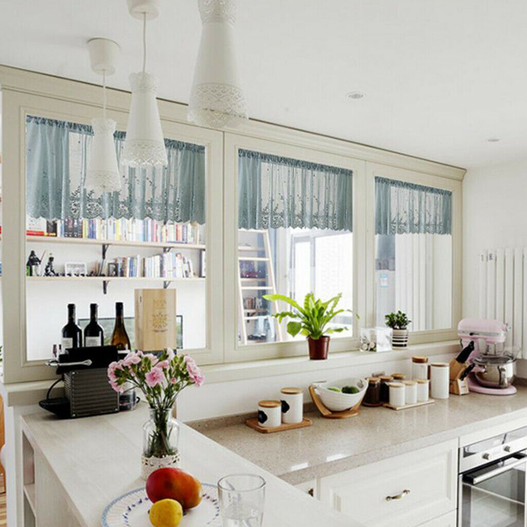 Pack 2 Embroidered Voiles Panel Kitchen Window Valances Decorative 54x24inch