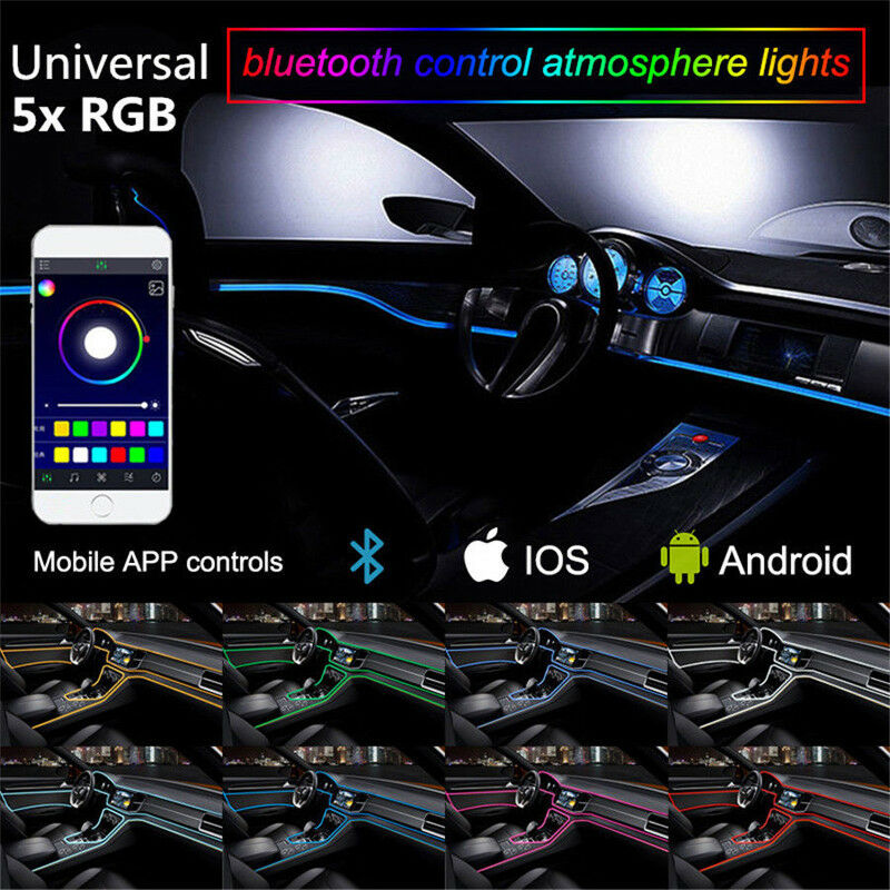 RGB 5 LED Car Door Dash Ambient Light 6m Neon Strip Bluetooth APP Control Bright