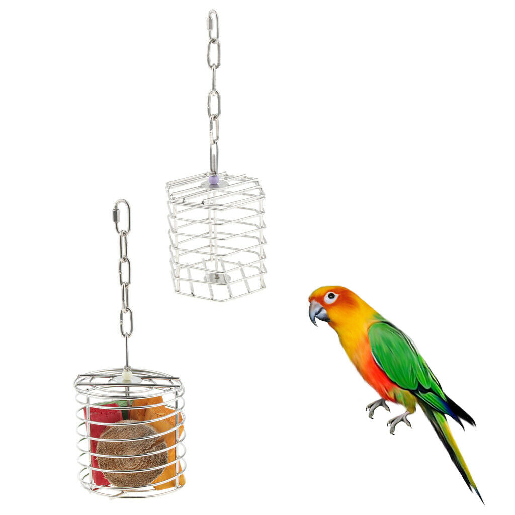 Parrot Stainless Steel Feeding Box Fruits Nuts Basket Pet Bird Foraging Feeder