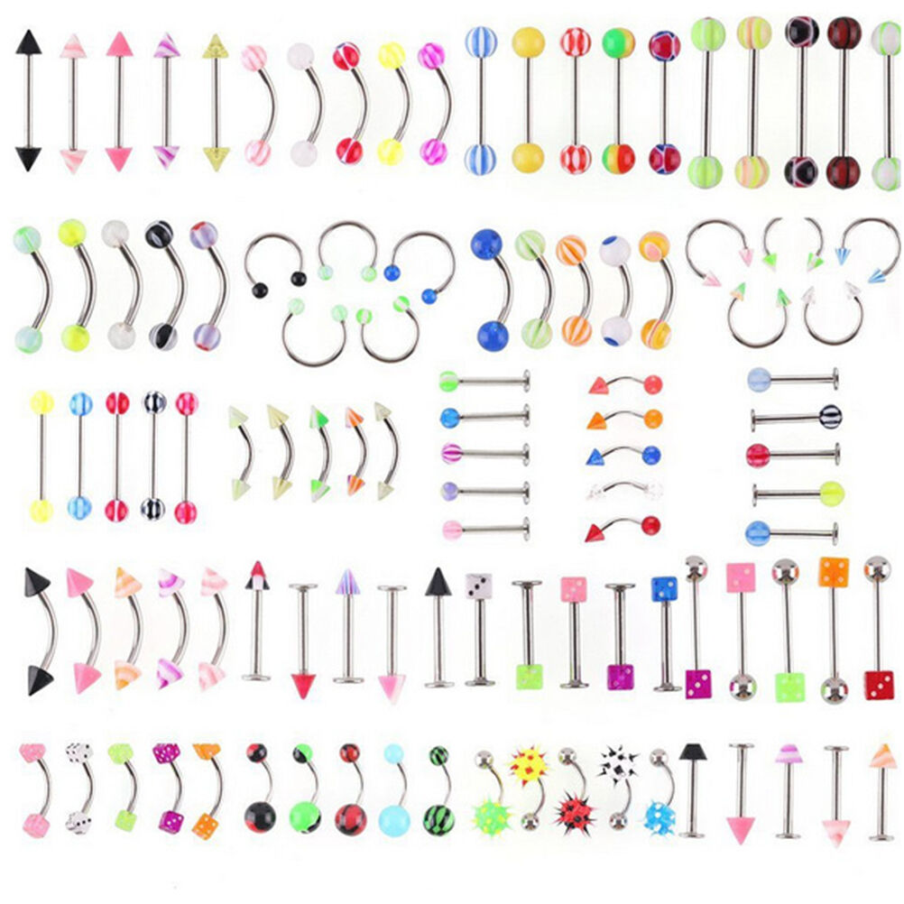 105Pcs Bluk Mixed Body Piercing Jewelry Lip Eyebrow Belly Navel Tongue Bar R Rf