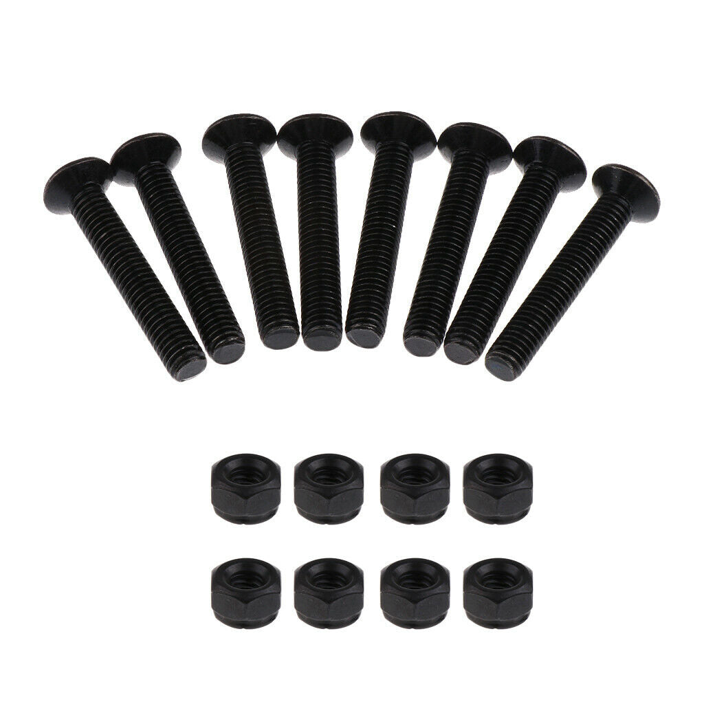 8 Sets Skateboard Mounting Bolts Longboard Screw Nuts Hardware 5x27mm Black