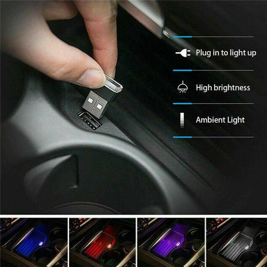 3x Mini USB LED Car Interior Light Neon Atmosphere Ambient Lamp Bulb Accessories