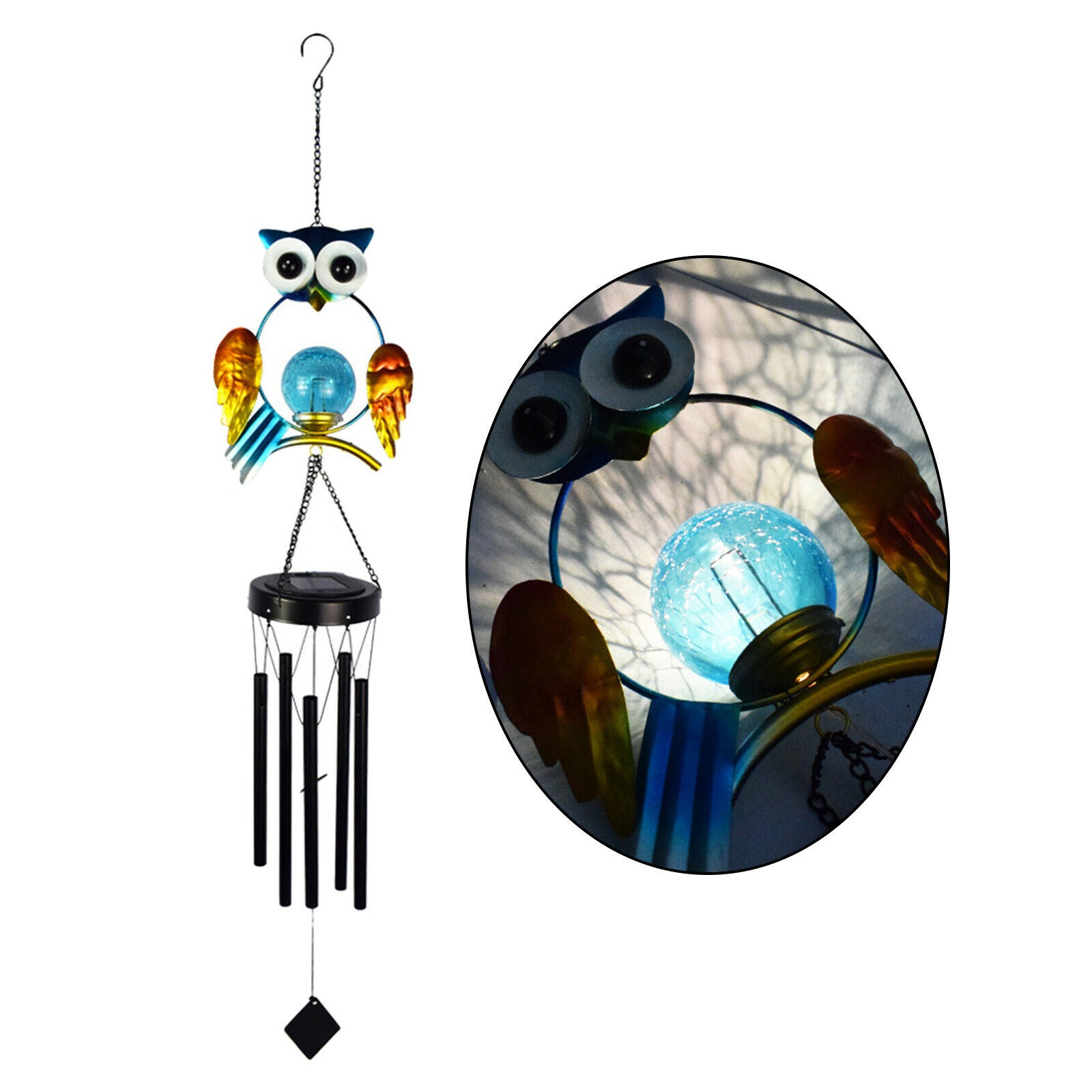 Romantic Owl Solar Powered Wind Chime Outdoor Yard Lawn Festival Decor Art