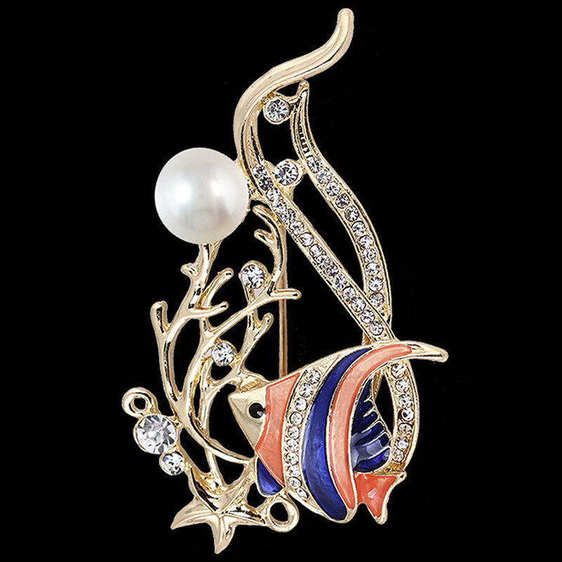 Multi Enamel Fish Brooches Crystal Rhinestone Animal Brooch Suit Corsage P.l8