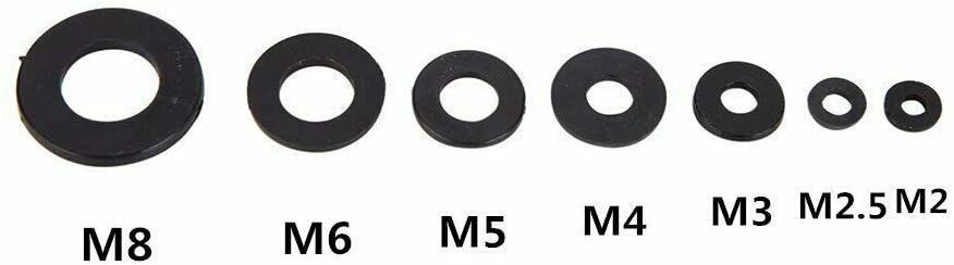 M2-M8  A Total of 7 Sizes, 364 Pieces of Black Nylon Rubber Flat Ring Washers