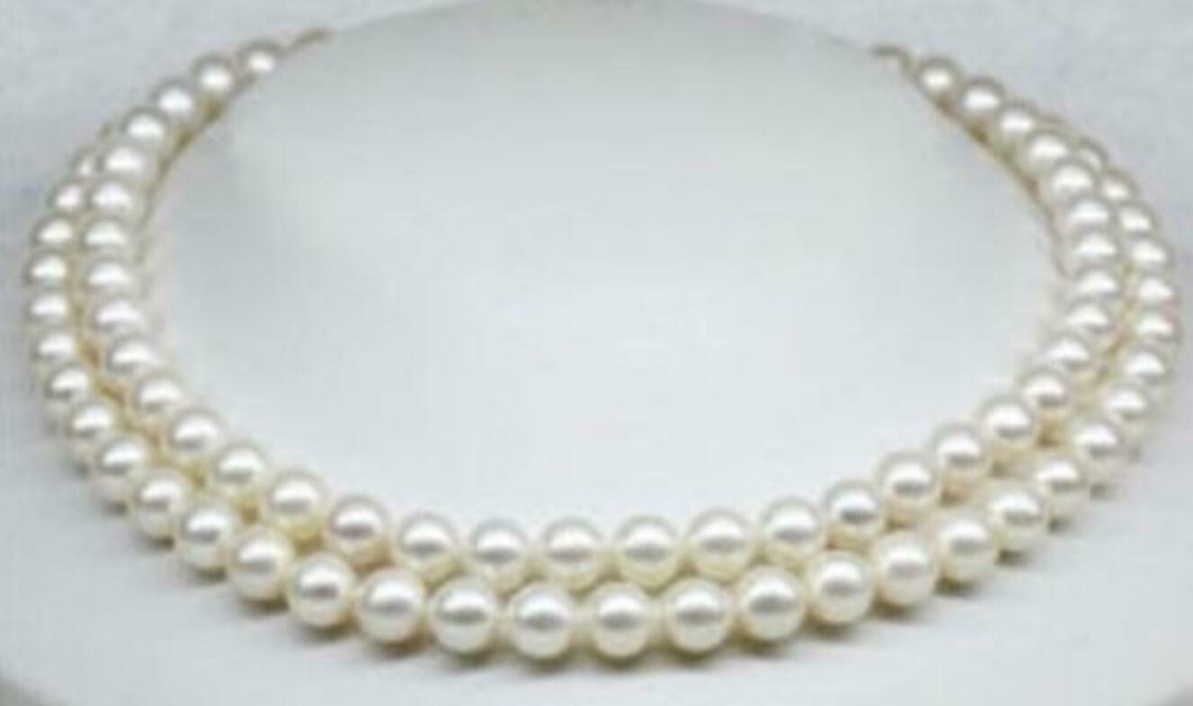 2 ROWS 8-9MM AAA WHITE SOUTH SEA PEARLS NECKLACE 17-18INCH
