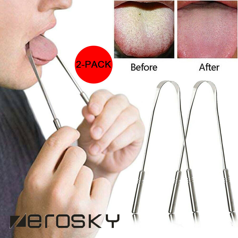2pc Stainless Tongue-Cleaner-Scraper Tounge Dental Oral Hygiene Reusable Tools