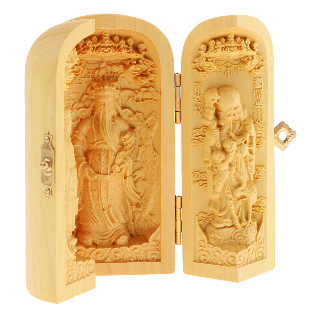 Fukurokuju Stars Boxwood The Lucky Stars  3 God Buddha Statue Box