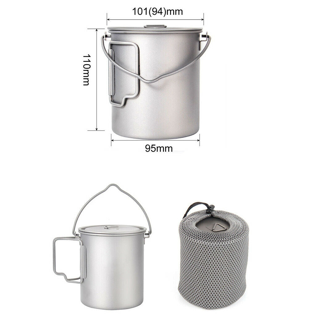 750ml Portable Camping Pot Hiking Backpacking Hanging Stockpot Soup Pot