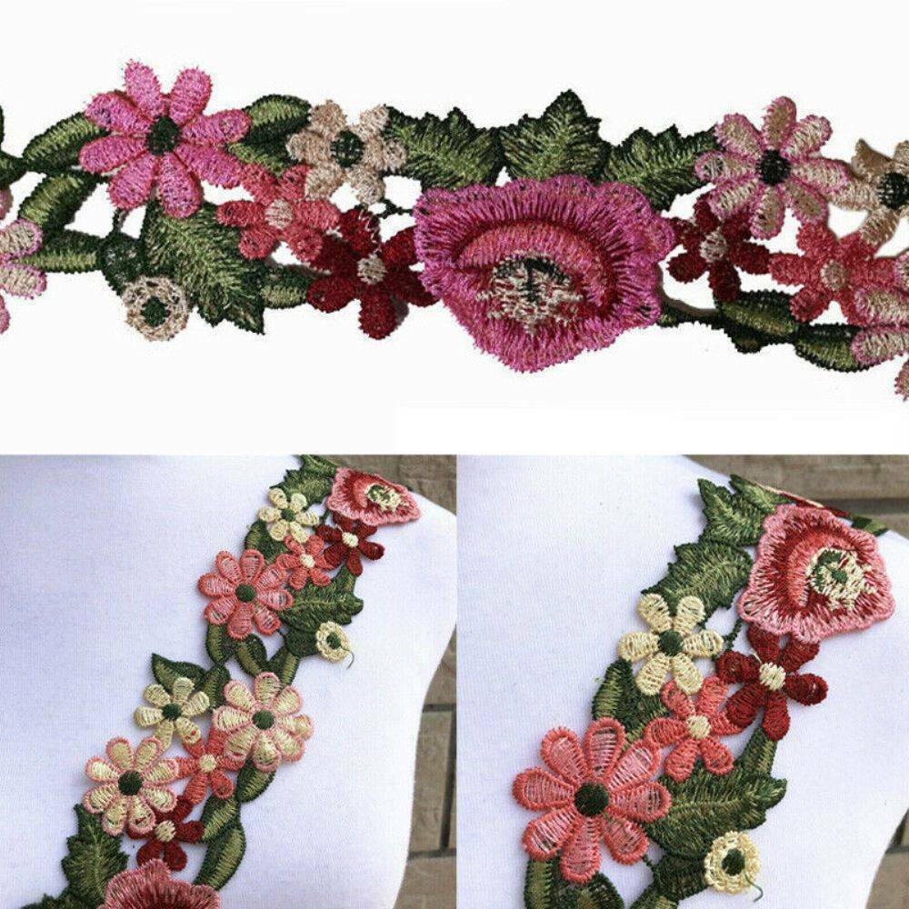 1-Yard Flower Applique Badge Embroidered Sew on Floral Collar Patch Dress Craft