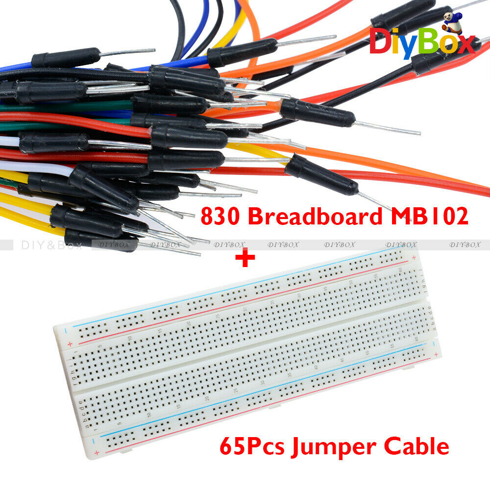 MB102 830 Tie Points PCB Breadboard Solderless+ 65Pcs Jumper Cable Wires