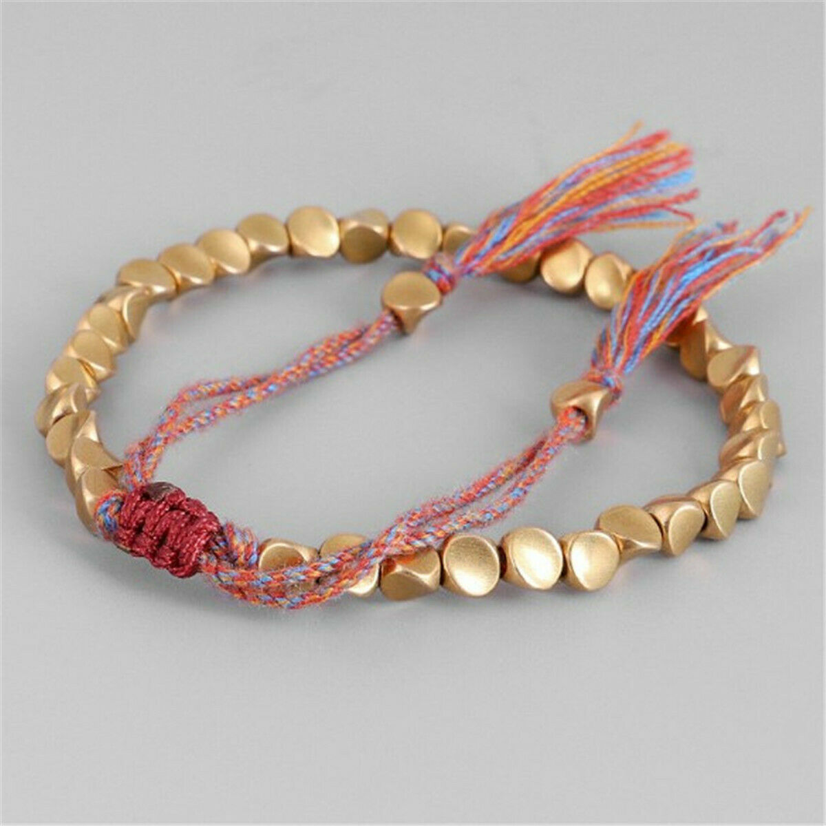 Tibetan Buddhist Unisex Beads Lucky Rope Handmade Cotton Copper Bracelet Bangle