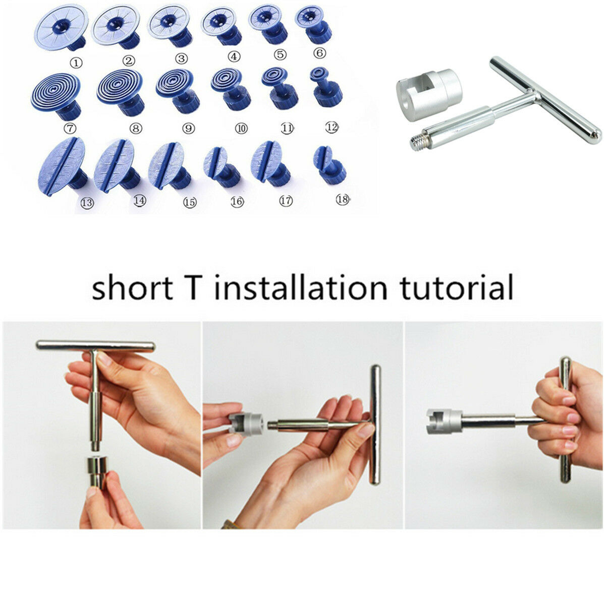 Car Paintless Dent Repair  Metal Slide Hammer Puller Kit with 18 Pulling Tabs