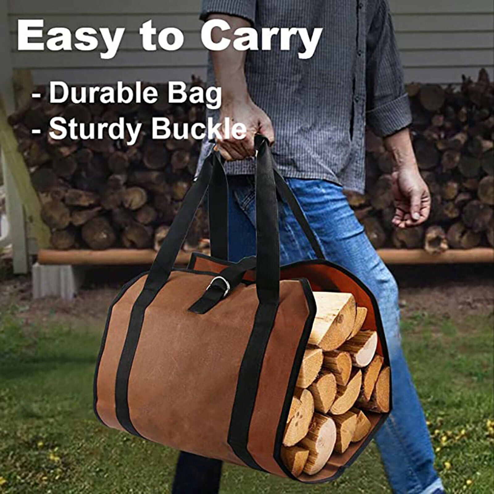 Firewood Wood Carrier Bag Waxed Canvas Large Durable Camping for Outdoor