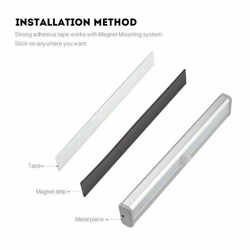 Portable Rechargeable PIR Motion Sensor 10 LED Night Light Cabinet Closet Lamp