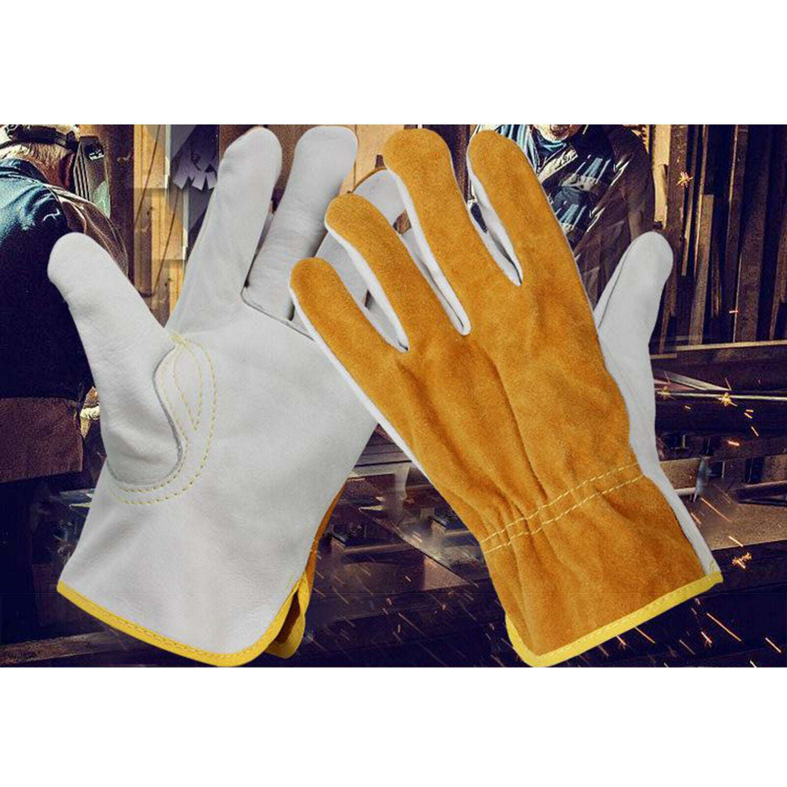 2xCowhide Welding Gloves Unisex Working Welding Safety Gloves BBQ Gloves