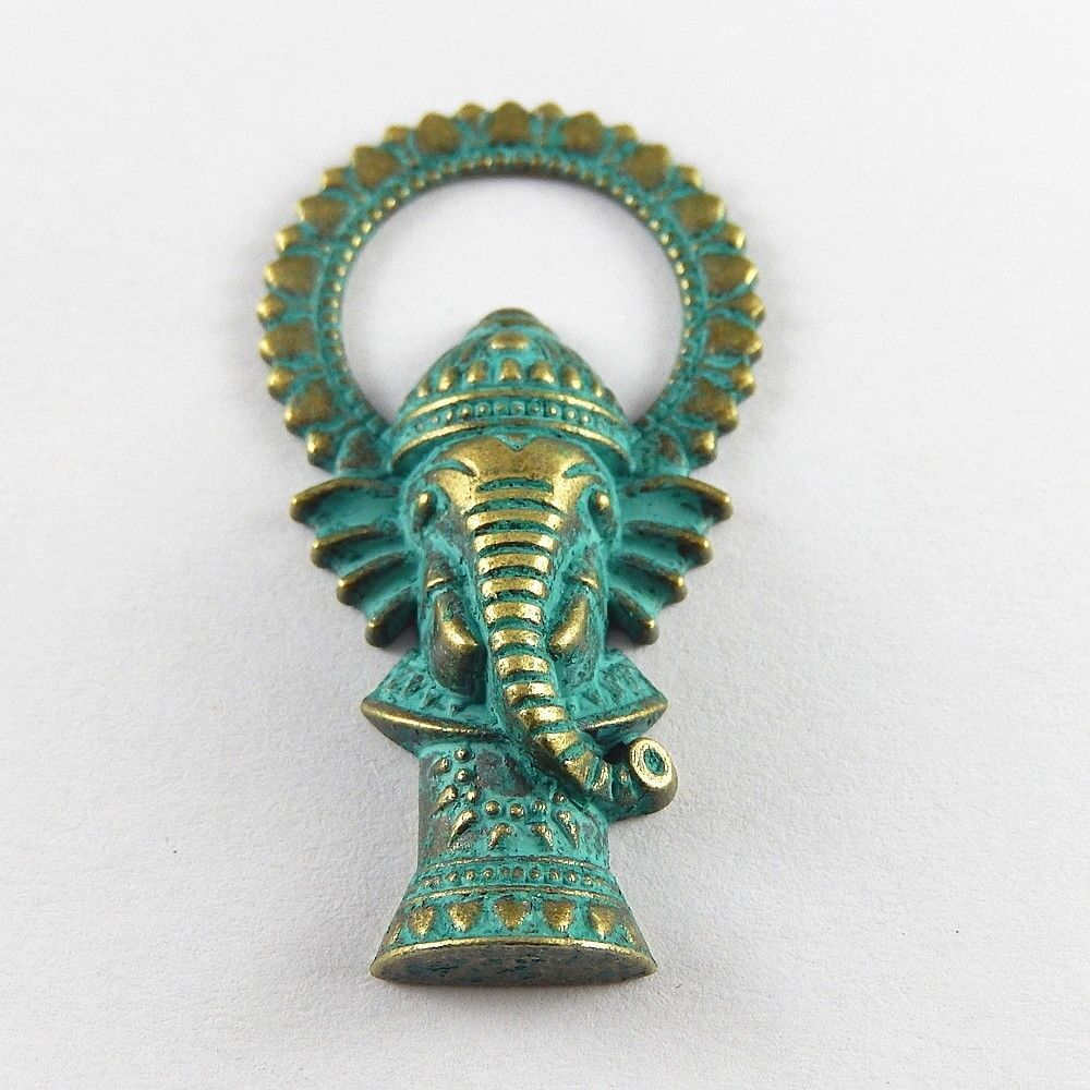 5pcs Green Bronze 50*28*10mm Alloy Ganesha God Pendants Charms Crafts 52162