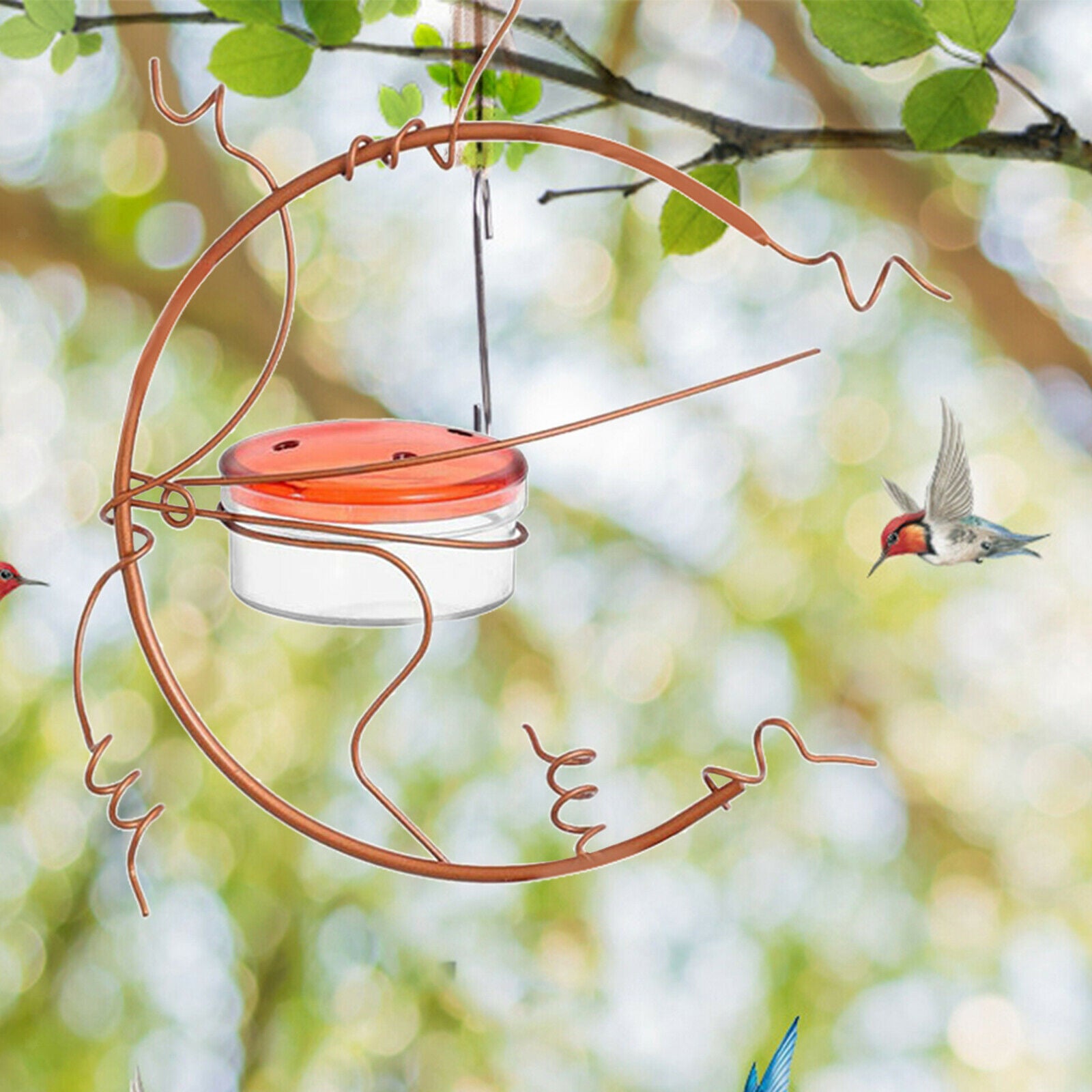 Metal Hummingbird Feeder with 4 Ports Outside Patio Yard Hanging Home Garden