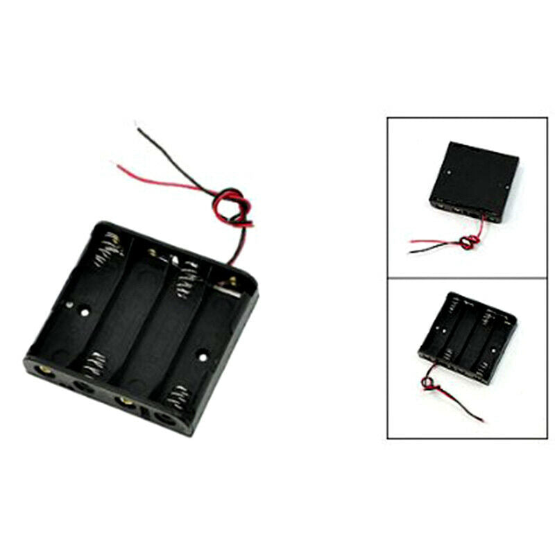 Black Plastic Storage Case 4 x 1.5V AA Battery Holder Wire Leads V1J6J6