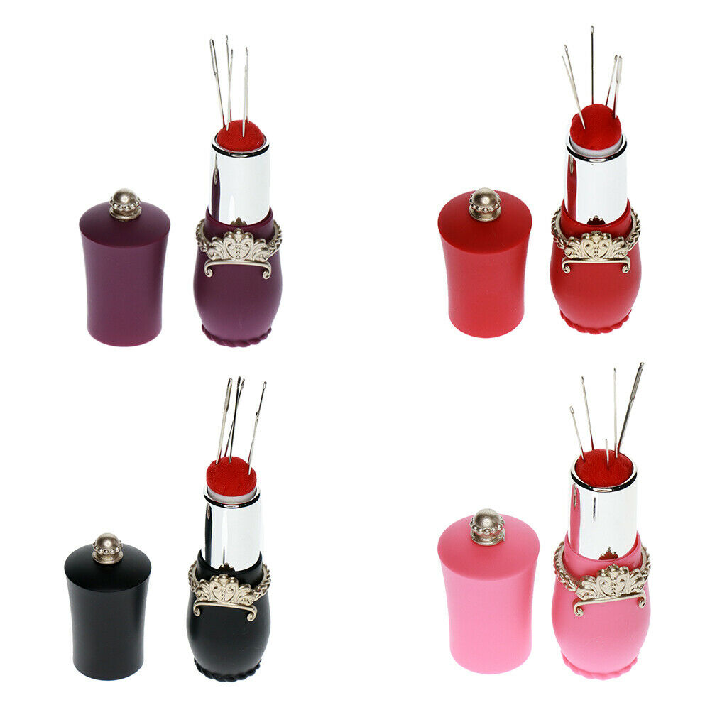 4 pieces Lipstick Needles Pin Cushion with 20 pcs Hand Sewing Needles Portable