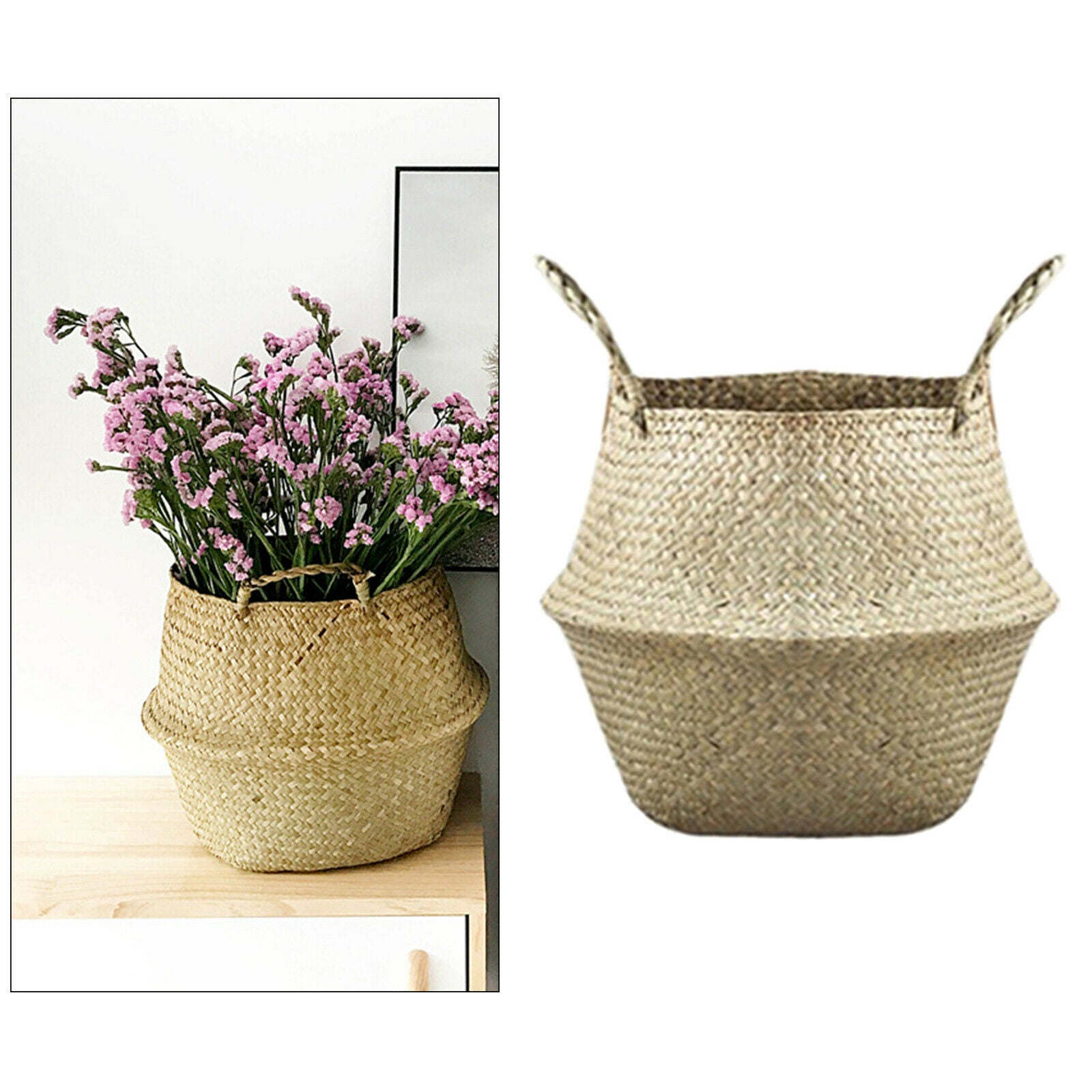Seagrass Woven Belly Basket Flower Planter Pot Laundry Storage Garden Homes