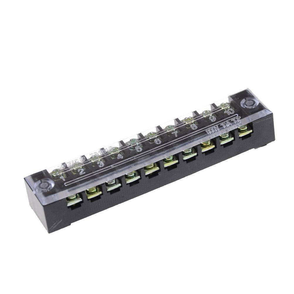 600V 15A 10 Positions Dual Rows Covered Barrier Screw Terminal Block Strip F SJ