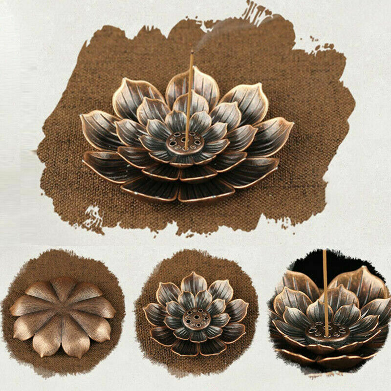 6 Holes Alloy Incense Burner Stick Holder Plate Buddhism Coil Lotus Censer BroE4