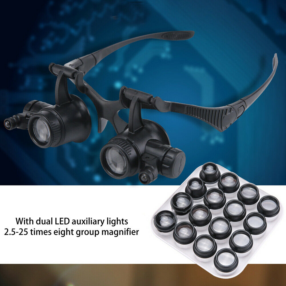 Multi-Power Double Lights Magnifier Glasses Loupe Magnifying Glass w/Lens @