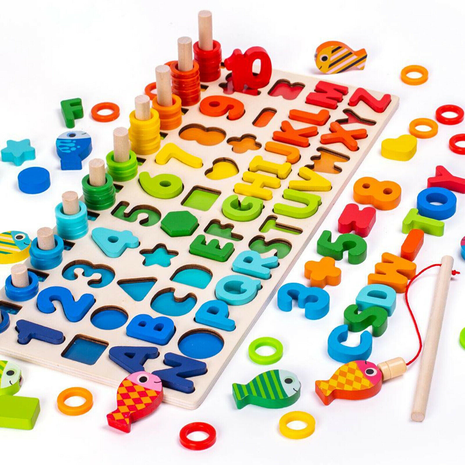 Wooden Toddler Puzzles Boards Shape, Number, Letters Puzzles for 4-6 Kids