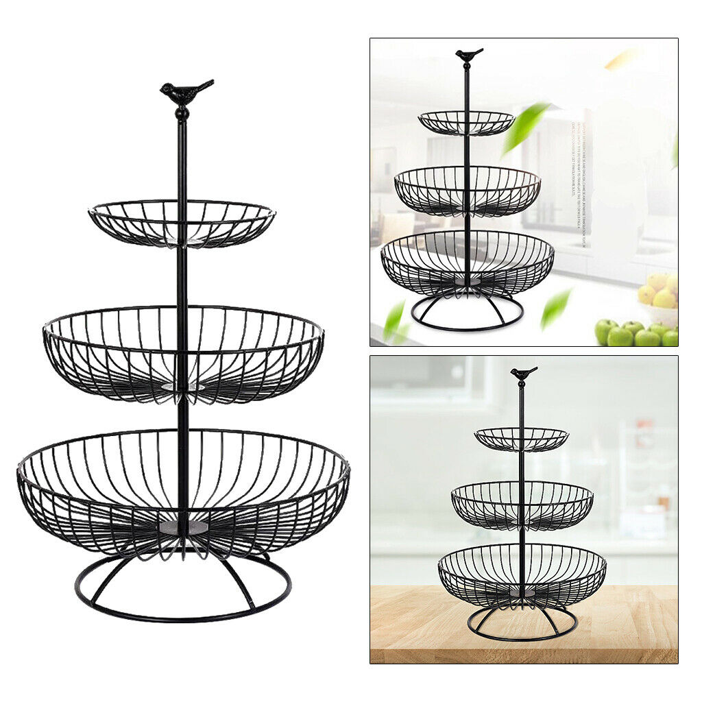 3-Tier Countertop Basket Bowl Rack Stand for Fruit, Vegetables, Snacks Black