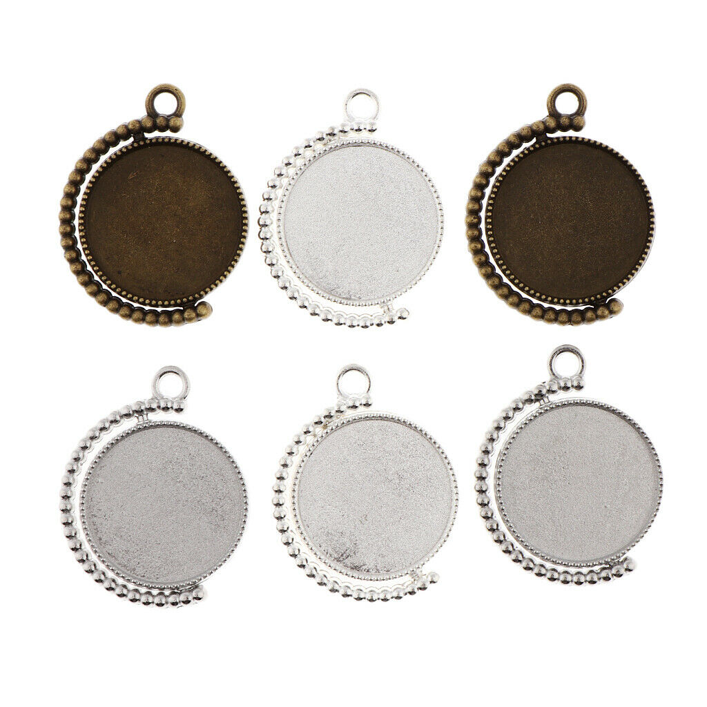 6 Pcs Blank Rotary Charm Pendant Base Settings Tray for