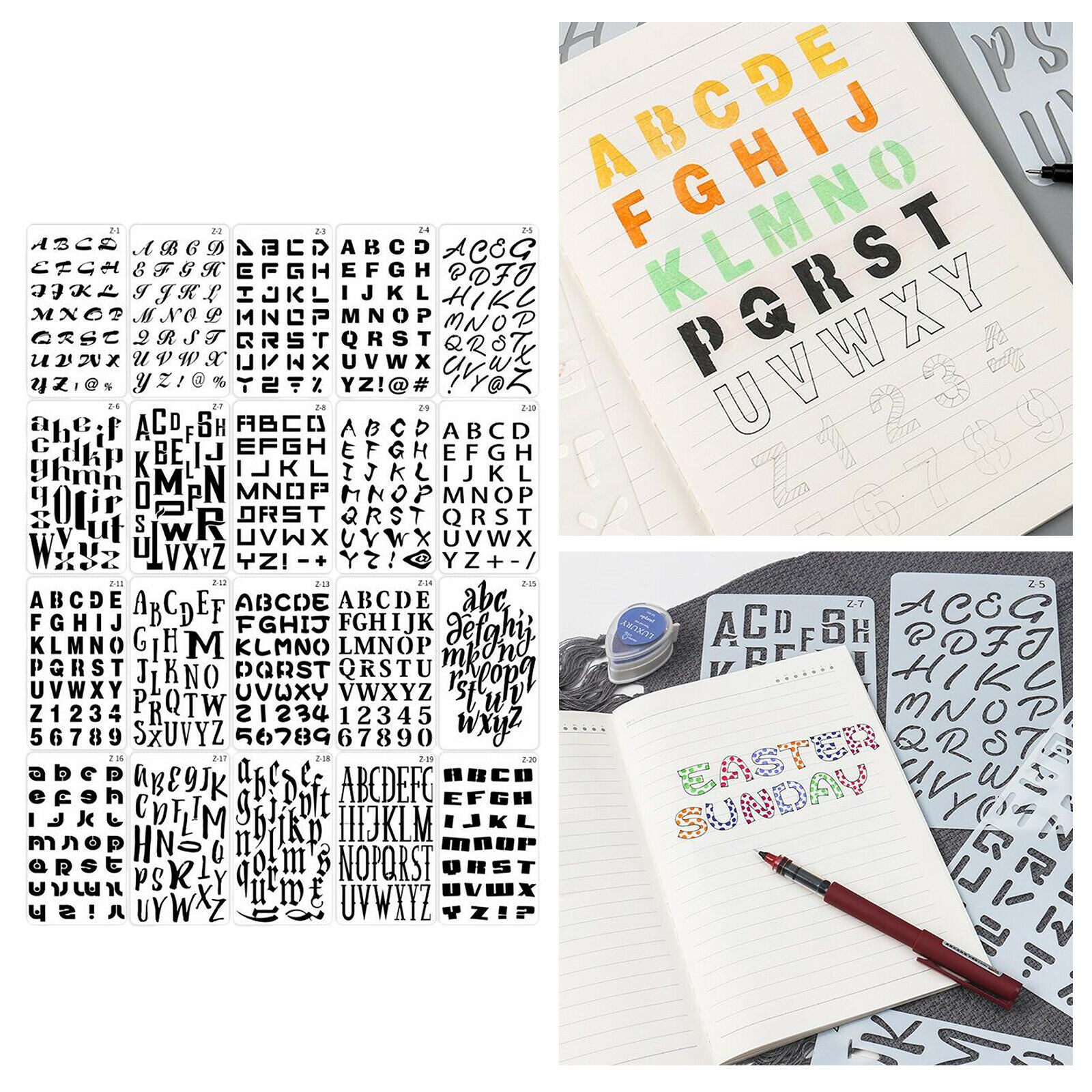 20Pcs Alphabet Letter Number Stencils for Journal Stencil Planner Scrapbooking