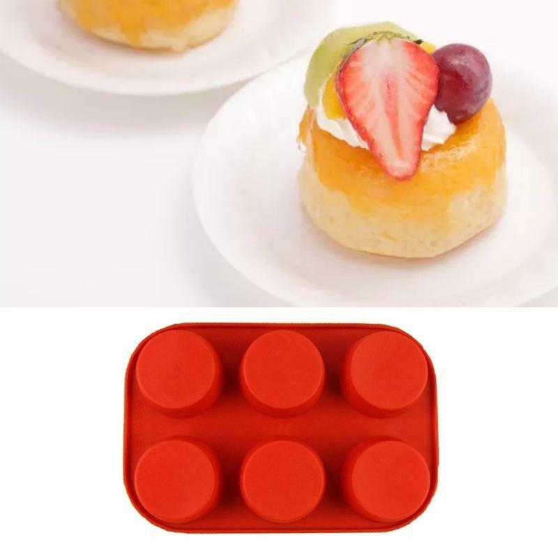 6 Cavity Cylinder Cake Baking Molds Soft Silicone Chocolate Candy Non-stick Bake