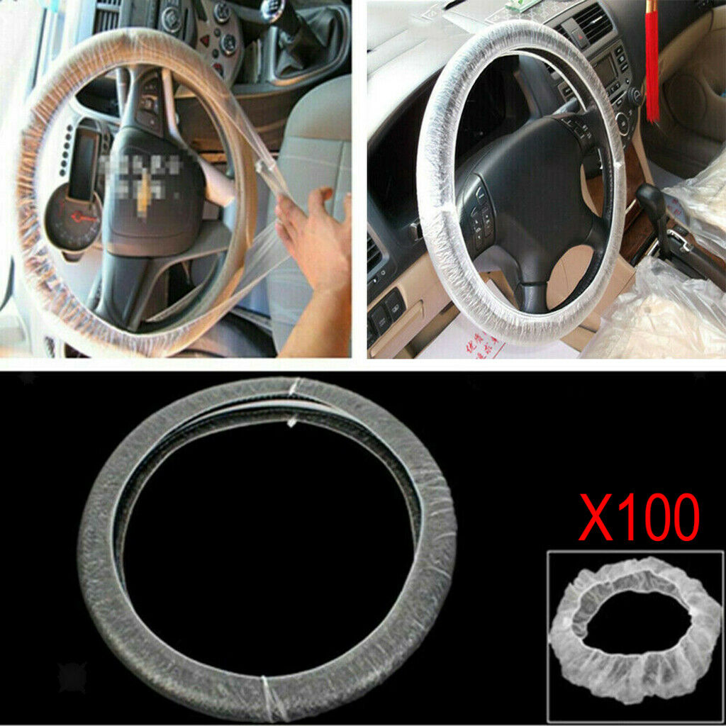 Set of 100 Disposable Steering Wheel Covers White Wheel Anti-dust Clear for