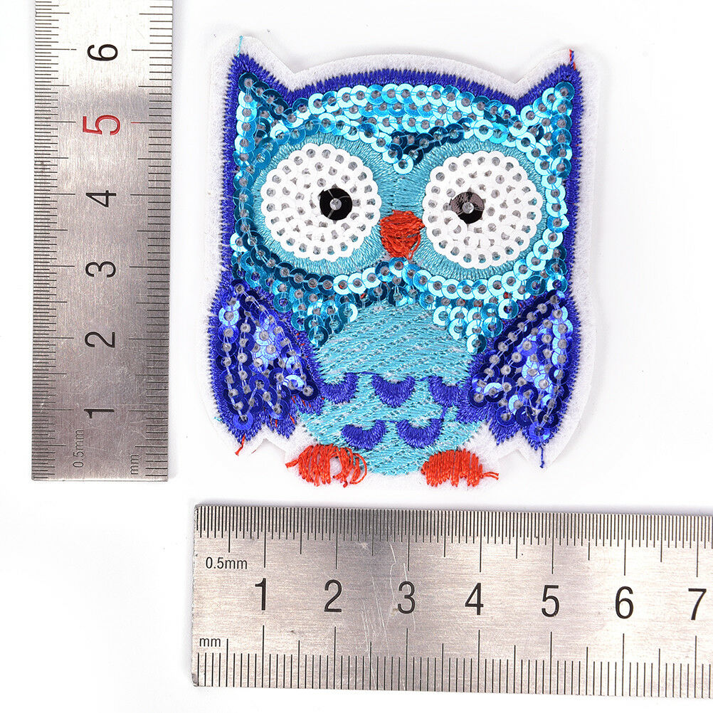 Owl Sequins Iron On Patches Sew-on Embroidered Patch Motif AppliqueBDor.Cl.l8