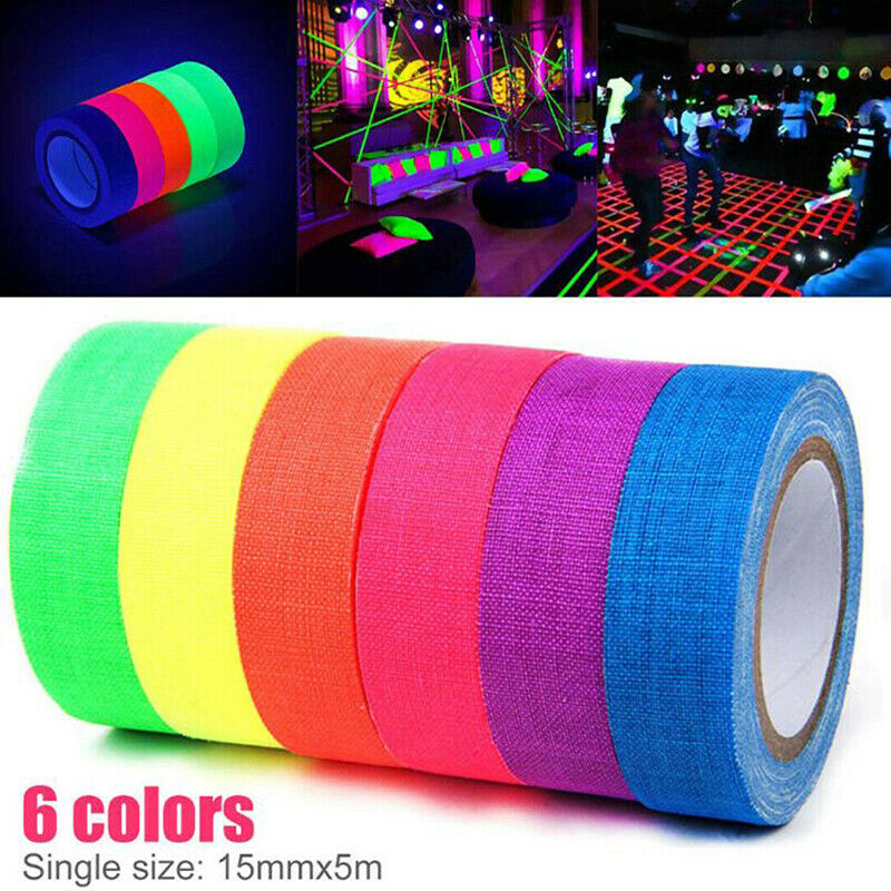 6Rolls UV Reactive Tape Blacklight Fluorescent Tape Glow in The Dark Neon GDD