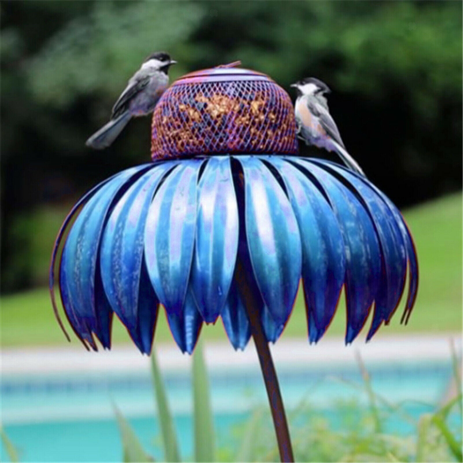 Outdoor Metal Coneflower Bird Feeder Handpainted Garden Decorative Patio