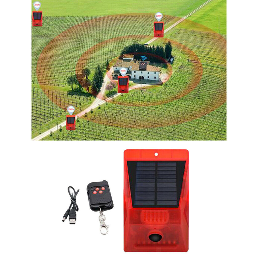 Solar Strobe Alarm Light, Motion Detector & 129db Sound Security Siren & IP65