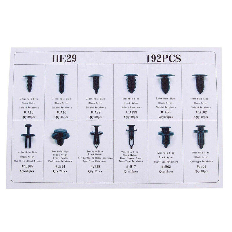 192PCS Car Panel Retainer Push Pin Rivet Trim Clip Bumper Fastener Assorted Kit