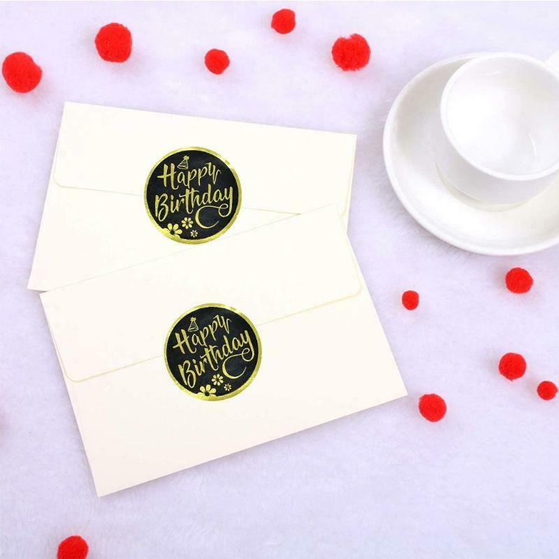 500pcs Bronzing Happy Birthday Stickers Round Seal Labels for Party Gift Decor