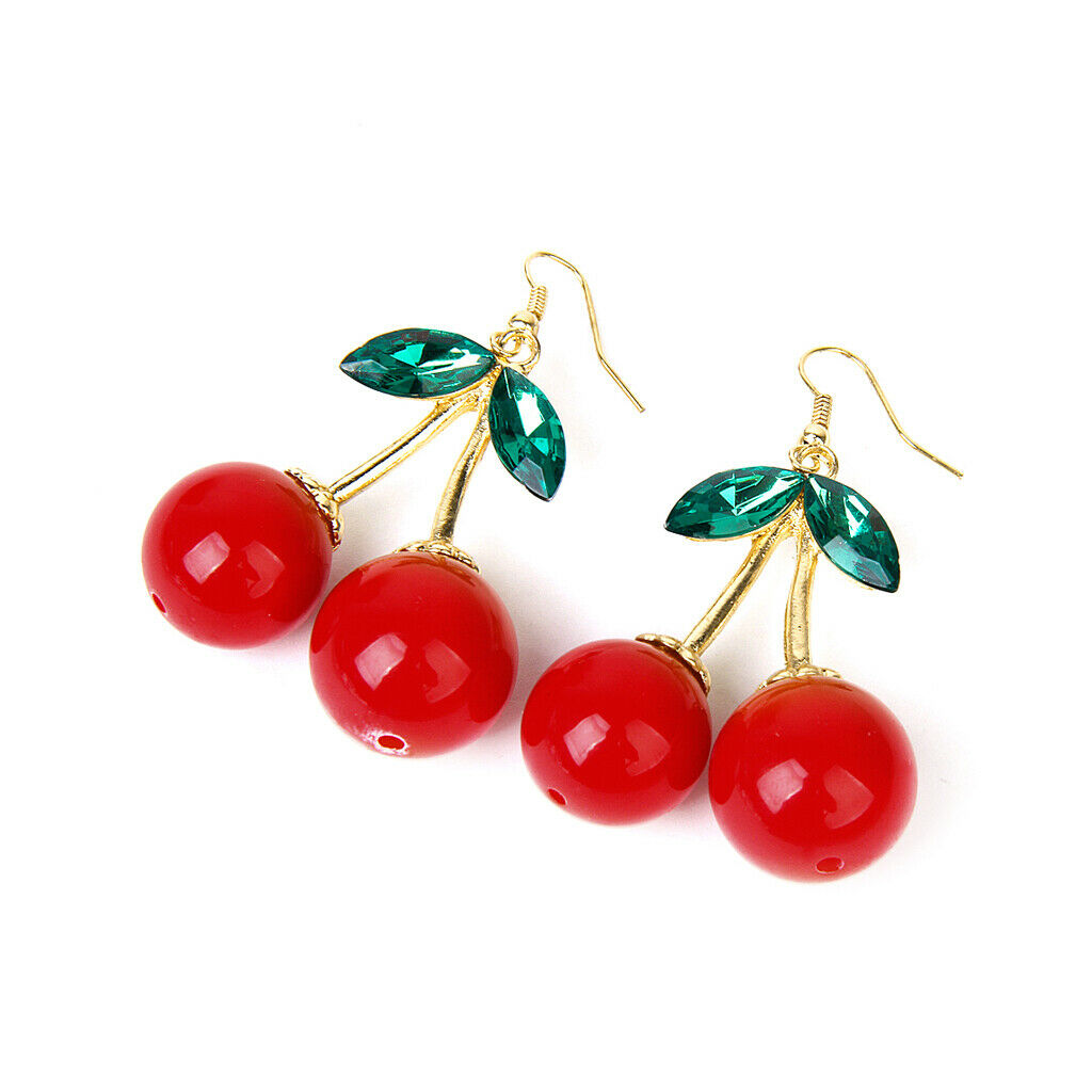 Rockabilly Red Cherry Diamante Crystal Drop Dangle