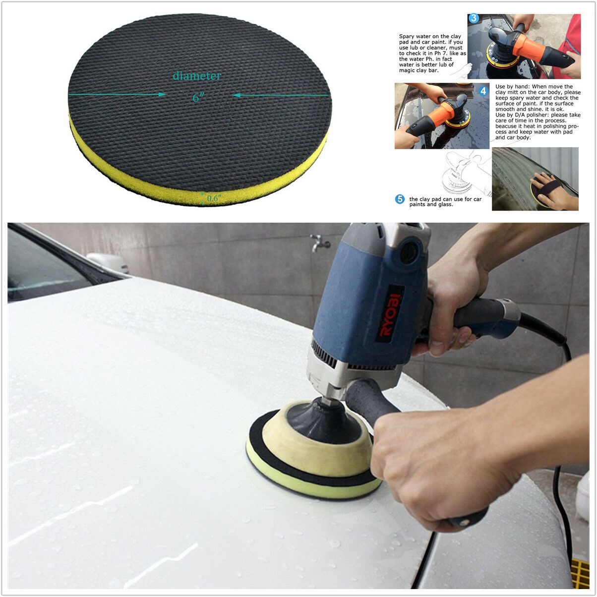 6" Clay Magic Bar Polish Sponge Pad Car Care Washing Detailing Cleaning Wax Pad