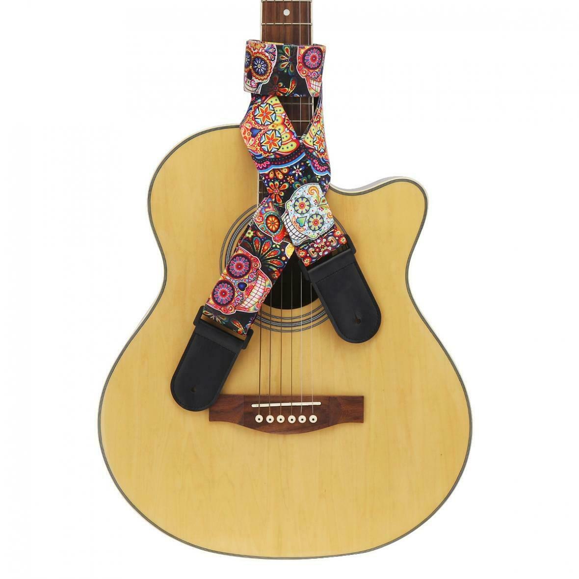 Florescent Pattern Printing Durable Guitar Strap with PU Leather Ends 5cm Wide