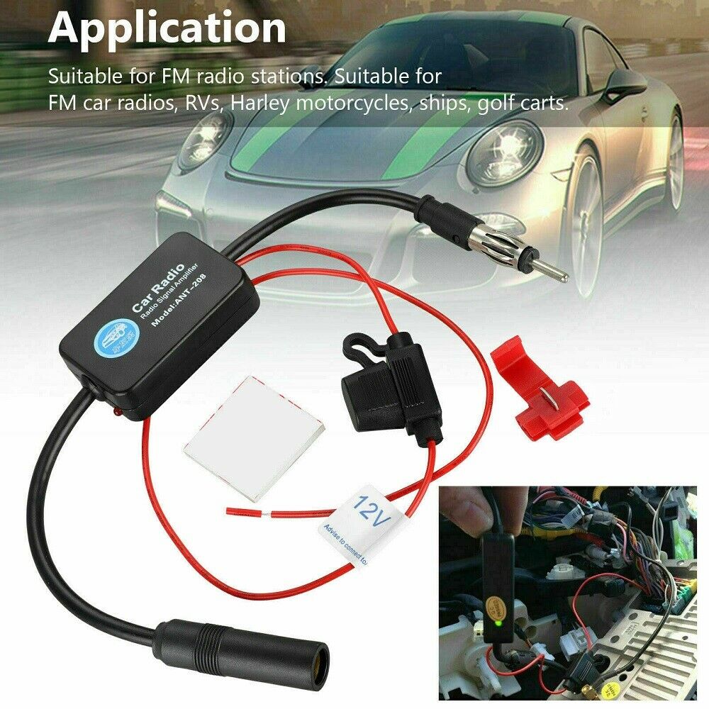 12V ANT-208 Car FM & AM Radio Antenna Signal Amplifier Aerial Signal Amp Booster