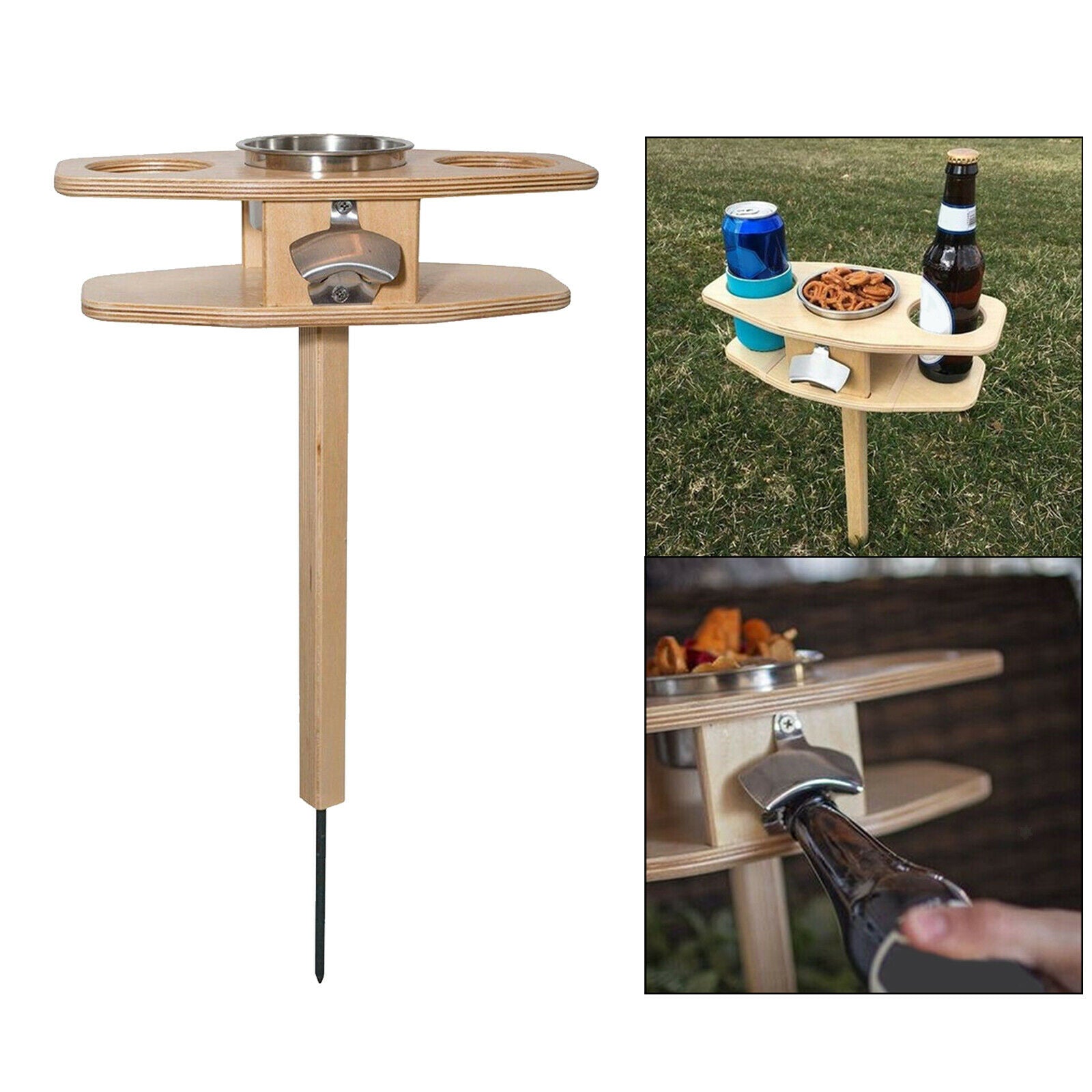 Outdoor Solid Wood Wine Table Garden Lawn Wine Glass Beer Cup Bottles Rack