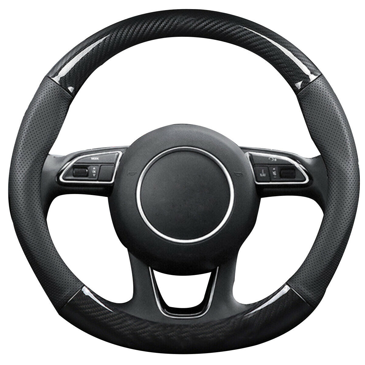 Carbon Fiber Leather Steering Wheel Cover for Car SUV Odorless 15 inch