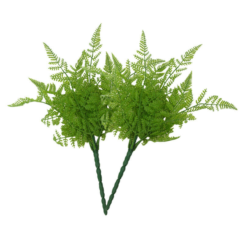 2 Pcs Green Imitation 5 Fork Fern Plastic Artificial Turf Leaves Plant Decor