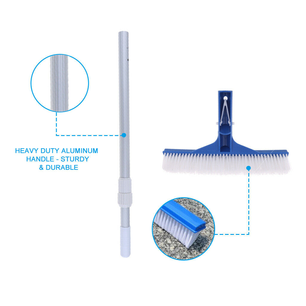 Swimming Pool Wide Cleaning Brush w/ Two-Piece Pole for Pool Moss Removal